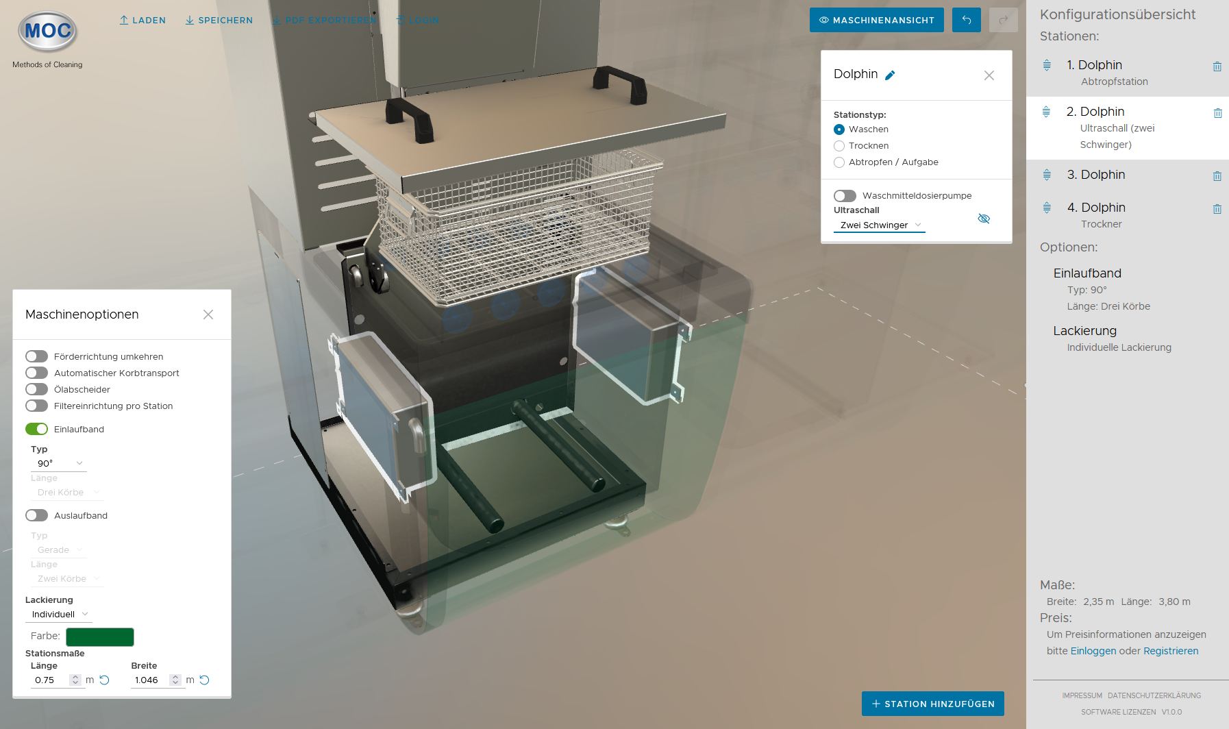 Screenshot of the 3D Web-Configurator: Detail Ultrasound